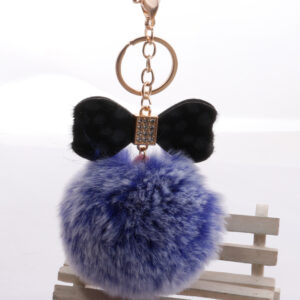 Two-color sapphire blue fur ball + Black Leopard bow / Gold chain Buckle