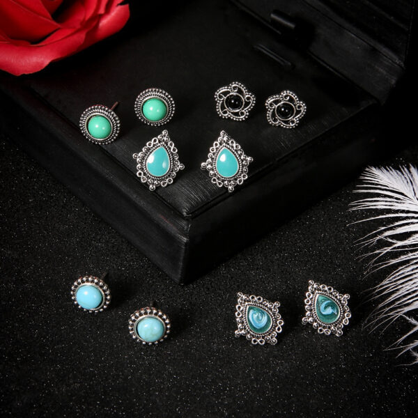 9658607632_1780597061 Wholesale Blue Dazzling Turquoise Gemstones Bohemian Style Stud Earrings