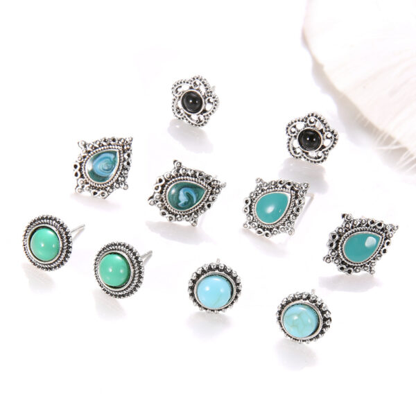 9658622175_1780597061 Wholesale Blue Dazzling Turquoise Gemstones Bohemian Style Stud Earrings