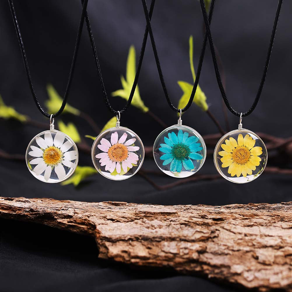 Wholesale Gem Creative y Flower Crystal Glass Necklace