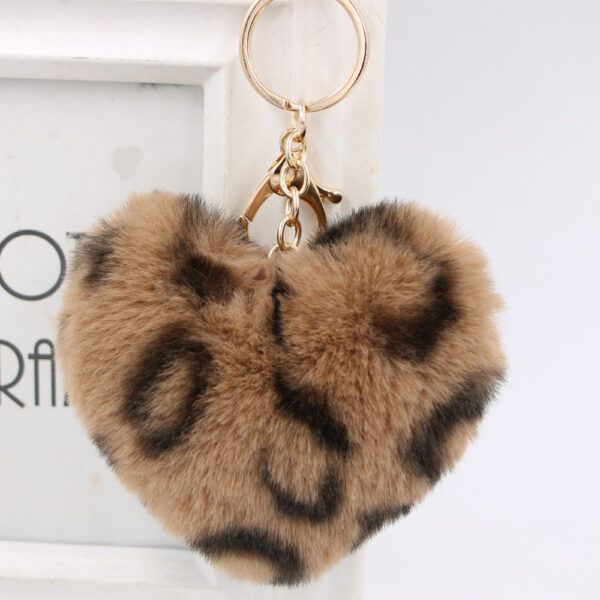 9756490642_1217306215 Wholesale Artificial Fur Heart-shaped Leopard Fur Ball Key Chain