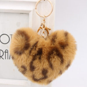9779405542_1217306215 Wholesale Artificial Fur Heart-shaped Leopard Fur Ball Key Chain
