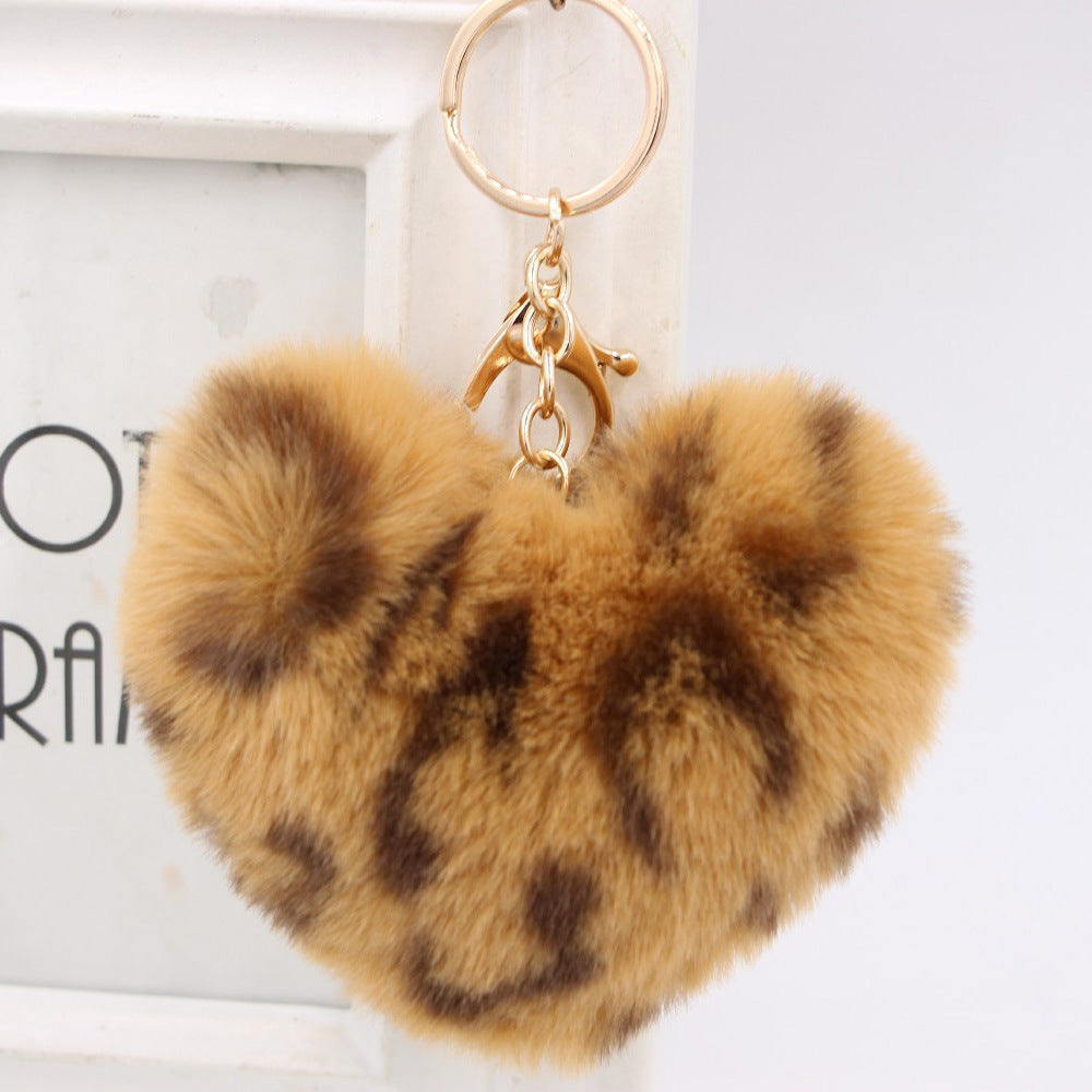 Wholesale Artificial Fur Heart-shaped Leopard Fur Ball Key Chain