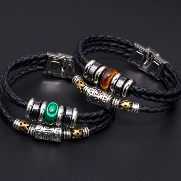 9868825592_1092001090 Wholesale Stainless Steel Turquoise Leather Bracelet