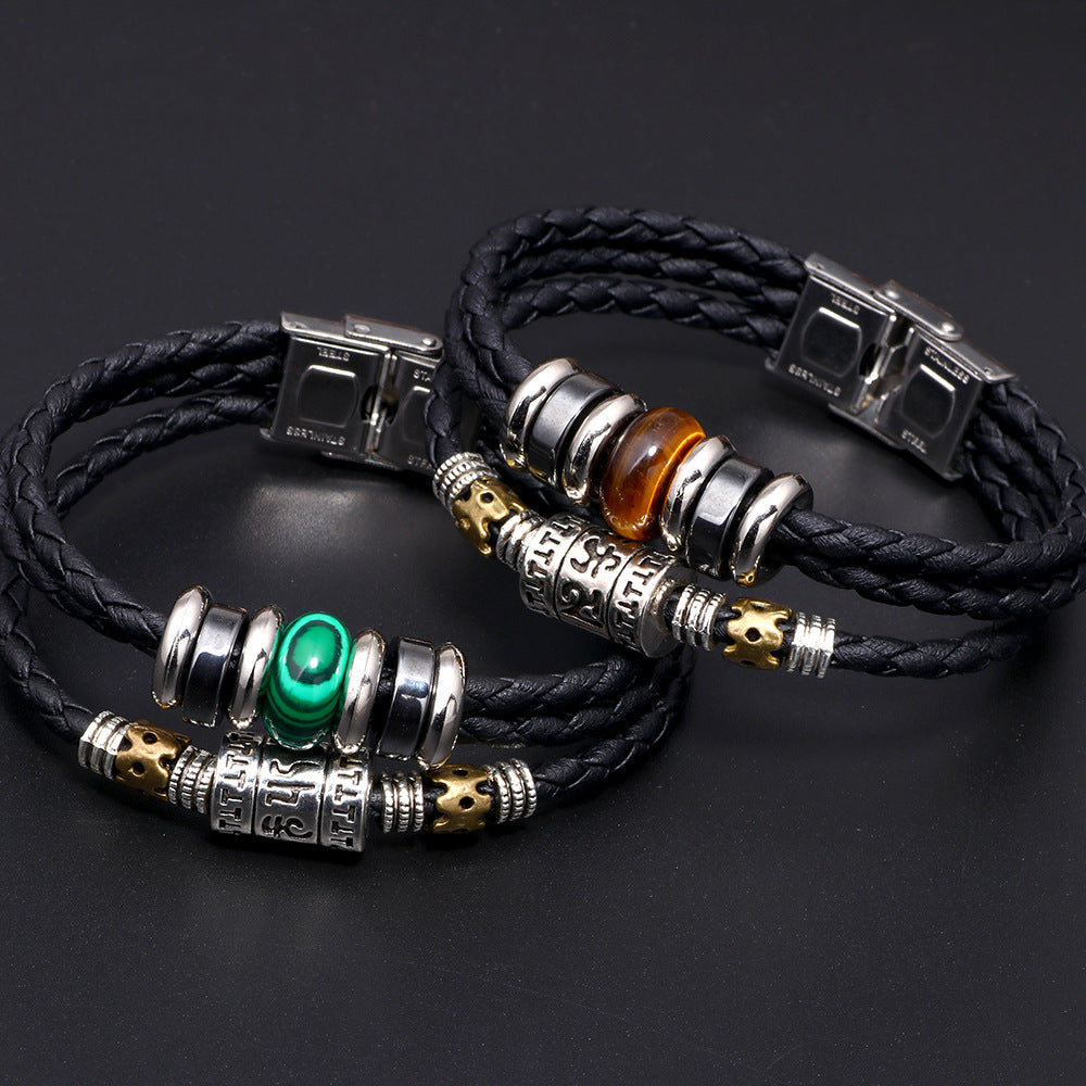 Wholesale Stainless Steel Turquoise Leather Bracelet