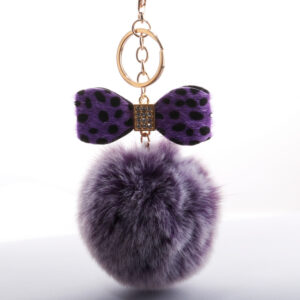 Double color purple fur ball + purple leopard bow / Gold chain Buckle