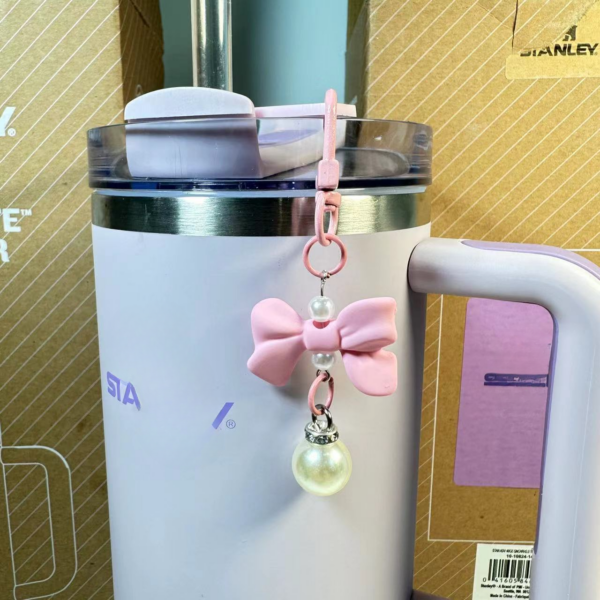 Wholesale Ice Cup Straw Bow Pearl Pendant Cup Accessories