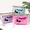 Wholesale PVC Cosmetic Bags Embroidered Diamond Grid Two Piece Set Solid Color Storage Bag