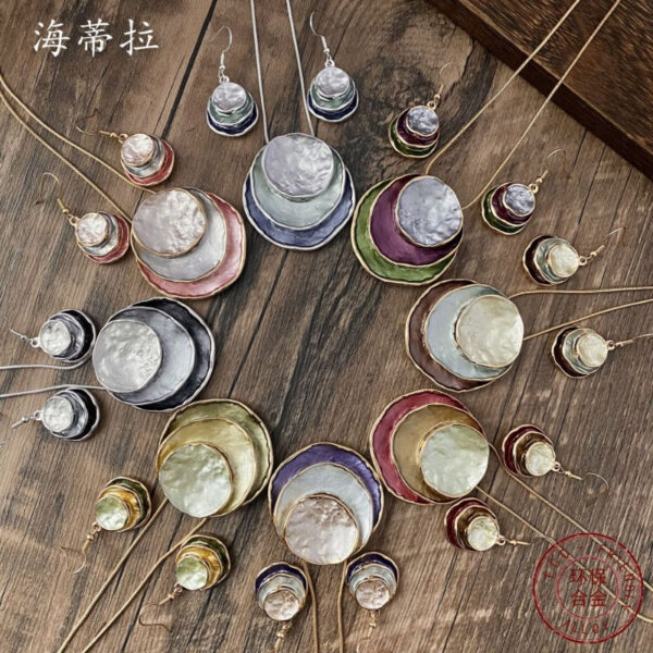 Wholesale Zinc Alloy Color Painting Oil Three-layer Ring Hollow Necklace Earring Set