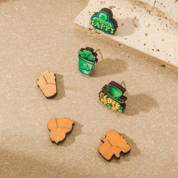 Wholesale St. Patrick's Day Lucky Shamrock Hat Wooden Stud Earrings