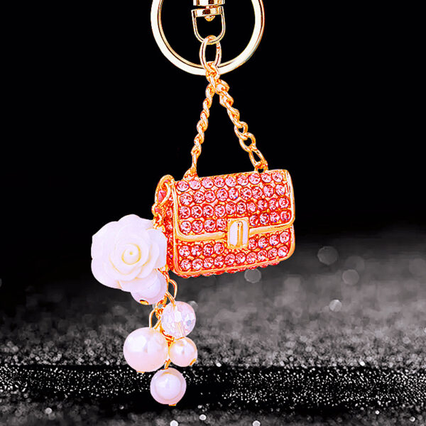 Wholesale Pearl Small Satchel Bag Diamond Zinc Alloy Keychains