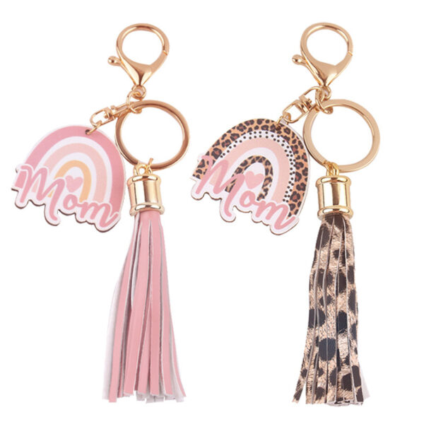 Wholesale Mother's Day Leather Tassel Rainbow Keychains