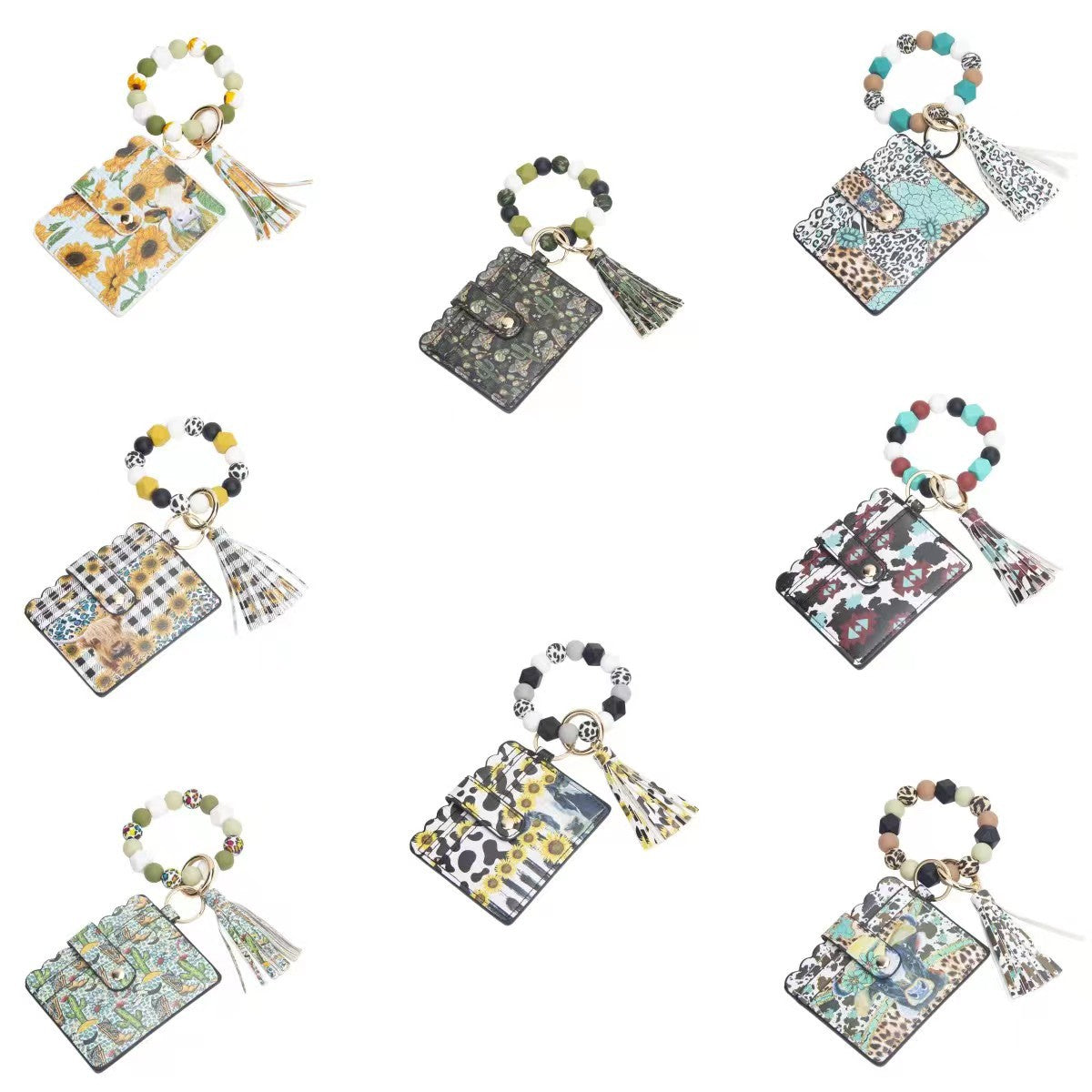 Wholesale Western Style Silicone Bead Bracelet Card Holder Keychain