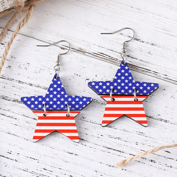Wholesale Star Stripe Love Swimsuit Dwarfs Double Sided Wood Earrings