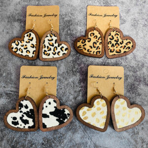 O1CN010I181e1zp30i2Pacv__2215459036762-0-cib Wholesale Valentine's Day Genuine Leather Heart Leopard Print Horsehair Inlaid with Wooden Classic Retro Earrings