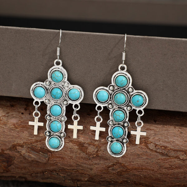 O1CN010JH4jJ1qyMbj71uru_2206372095564-0-cib Wholesale Bohemian Cross Vintage Turquoise Alloy Earrings