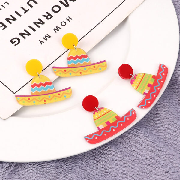 Wholesale Mexican Sombrero Rainbow Color Acrylic Earrings
