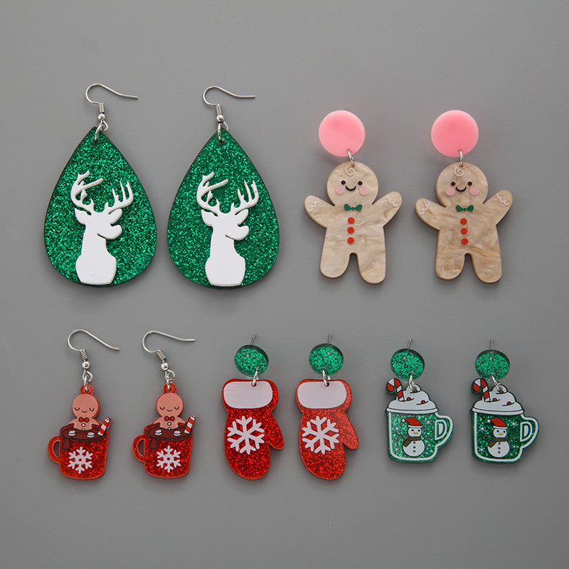 Wholesale Christmas s925 Sier Needle Acrylic Elk Snowman Earrings