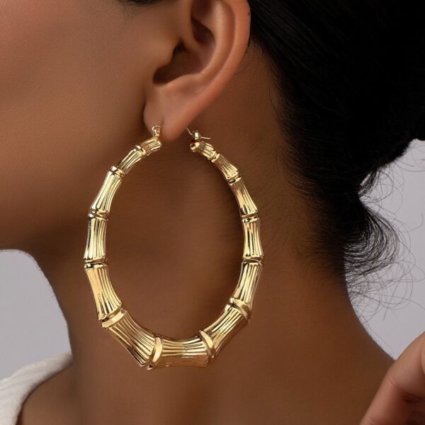 Wholesale Personality Hip-hop Circle Bamboo Exaggerated Design Versatile Niche Earrings