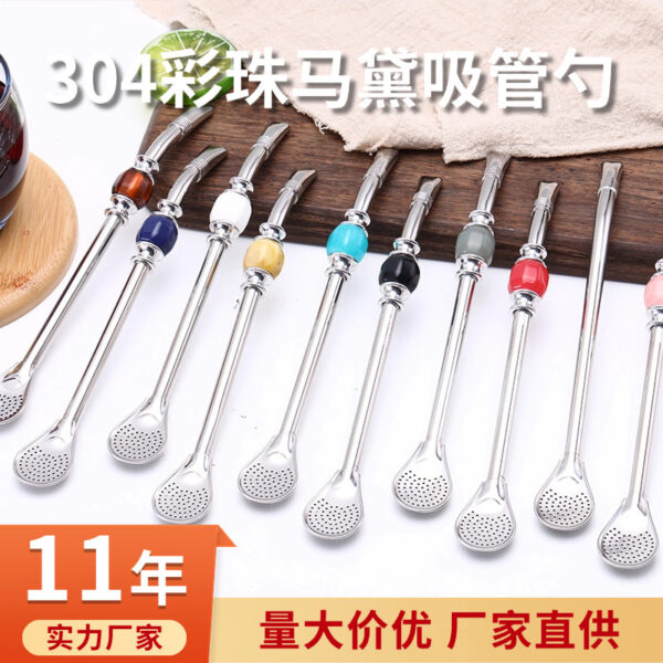 Wholesale Creative Filter 304 Stainless Steel Straw Stirring Coffee Dessert Madeira Tea Filter Spoon