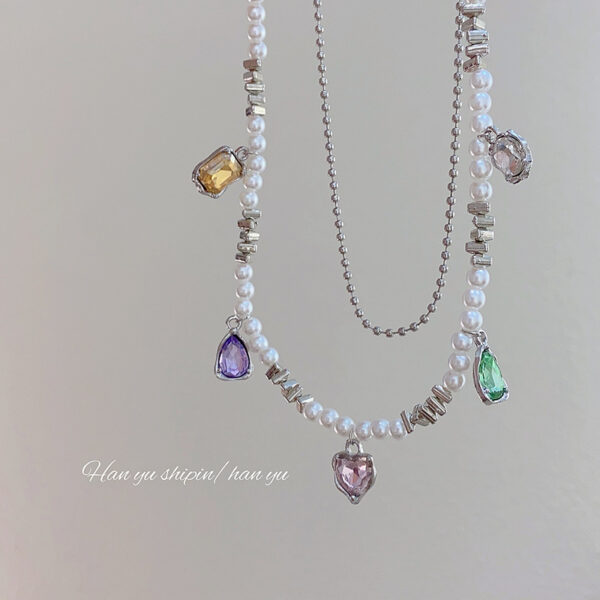 Wholesale Double Layer Pearl Heart Color Crystal Necklaces
