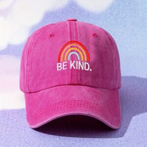 BE KIND Rainbow Washed Baseball Cap-Rose Red / Adjustable