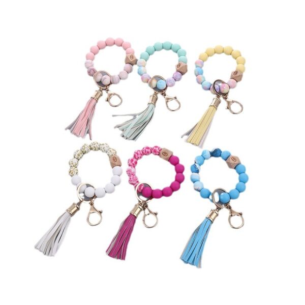 Wholesale Colorful Silicone Beads PU Tassel Wrist Keychain