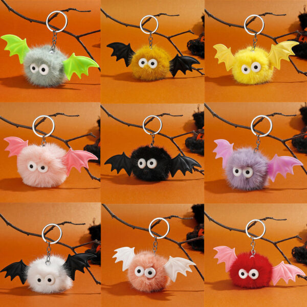 Wholesale Halloween Bat Plush Pom Keychain