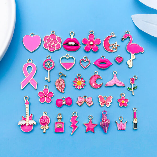 Wholesale Rose Red Drip Oil Cartoon Alloy DIY Necklace Bracelet Pendant