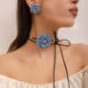 O1CN010fkPjv1dXG6k6QGKd__1881773745-0-cib Wholesale Denim Camellia Beaded Strap Necklace Earrings Set