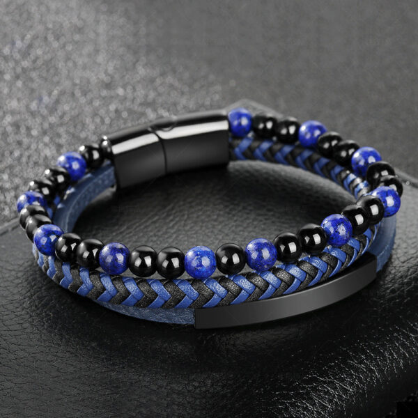 Wholesale Leather Rope Natural Stone Stainless Steel Men Bracelet