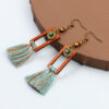 Wholesale Bohemian Square Tassel Long Wooden Earrings