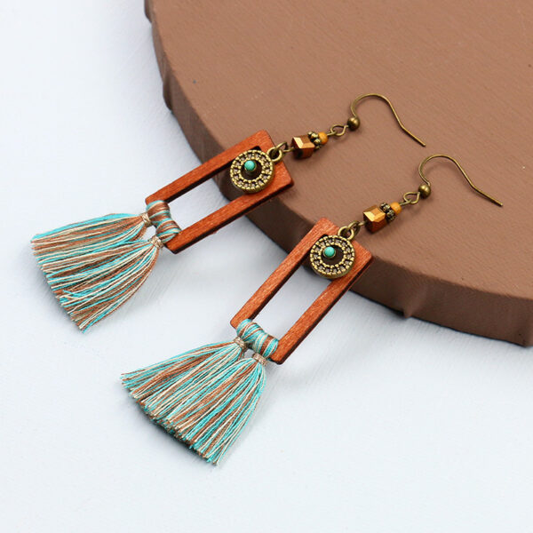 Wholesale Bohemian Square Tassel Long Wooden Earrings