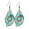 Wholesale Bohemian Hollow Tree Leaf Inlaid Turquoise Drop Earrings
