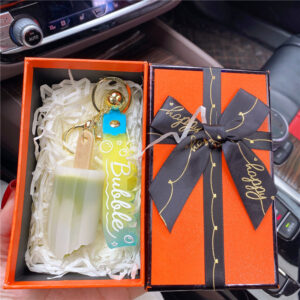 Blue-colored Ice Cream - Bean Green + Orange Gift Box + Raffia