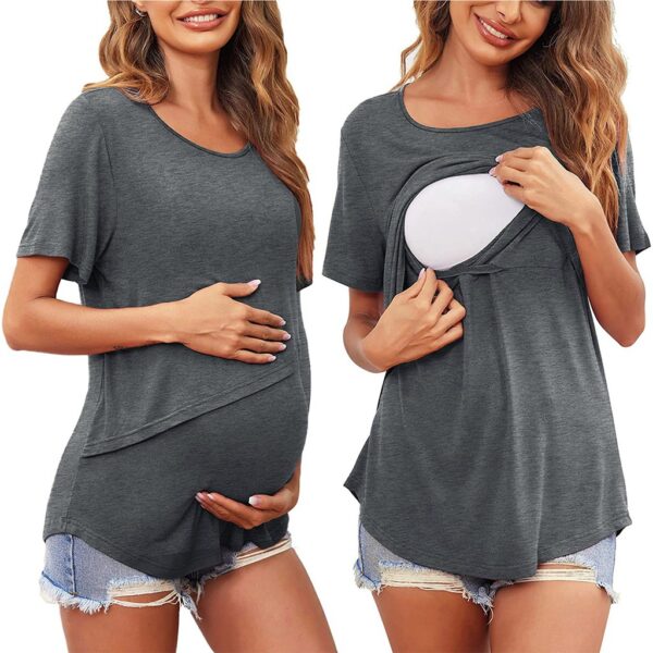 Wholesale Solid Color Postpartum Nursing Polyester Tops for Pregnant Women