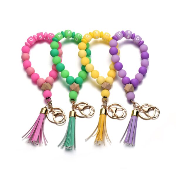 Wholesale Luminous Color Silicone Beaded Wrist Keychain