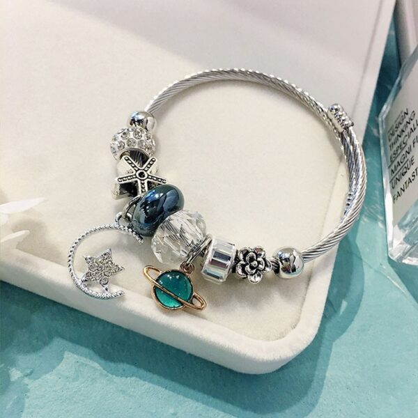 Wholesale Stainless Steel Green Planet Playing Cards Crystal Bracelet