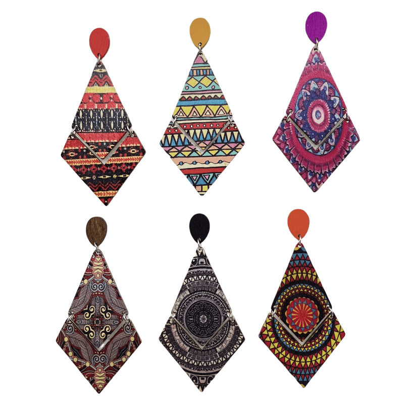 Wholesale Bohemian Diamond Wood Earrings