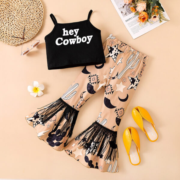 Wholesale Polyester Clothes Letter Suspenders Flared Pants Fashionable Two Piece Set