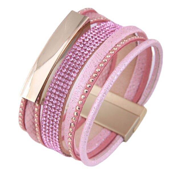 Wholesale Diamond Studded Leather Magnet Alloy Bracelet