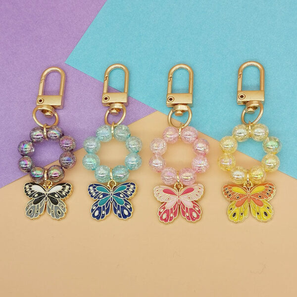 Wholesale Electroplated Acrylic Alloy Beaded Colorful Butterfly Keychain