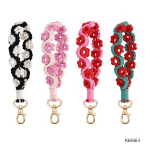 Wholesale Cotton Rose Woven Wristband with Keychain