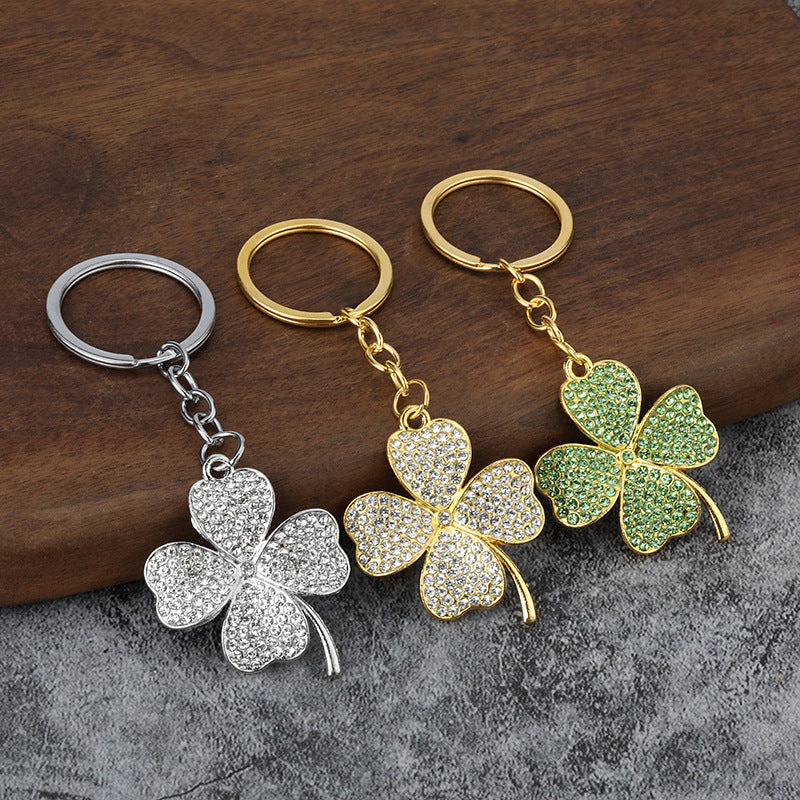 Wholesale Diamond Lucky Four-Leaf Clover Car Metal Pendant Keychains