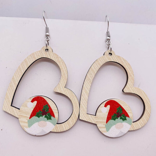 Wholesale Christmas Wooden Earrings Santa Claus Elk Gnome Heart Shape