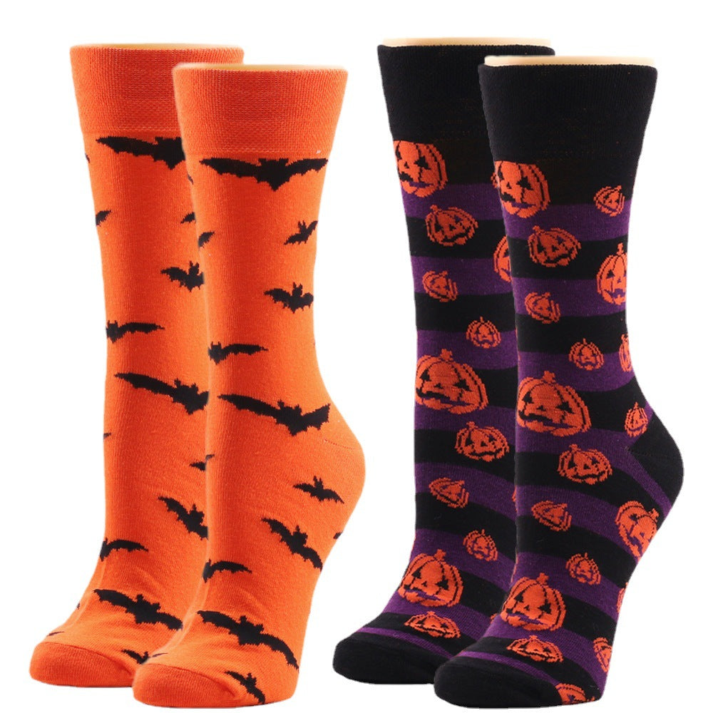 Wholesale Pumpkin Devil Mid-calf Cotton Socks