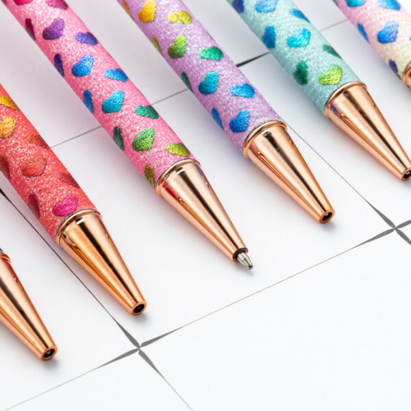 Wholesale Metal Glitter Love Heart Rotating Ballpoint Pen