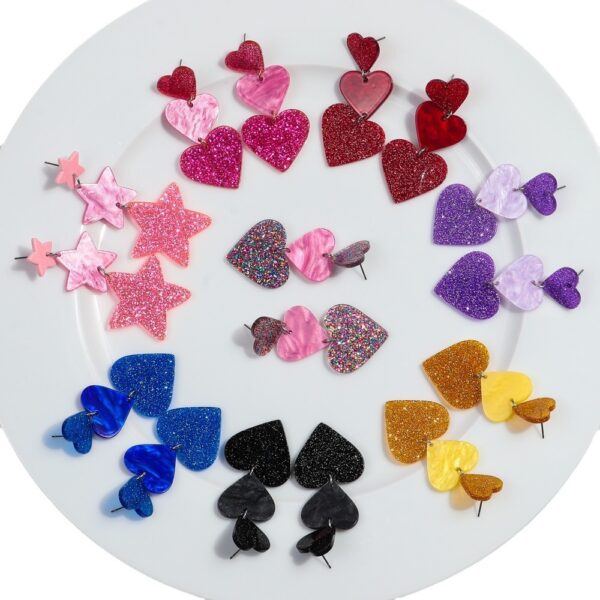 Wholesale Valentine's Day Love Glitter Colored Acrylic Earrings