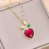 Wholesale Micro Paved Crystal Apple Titanium Steel Necklaces