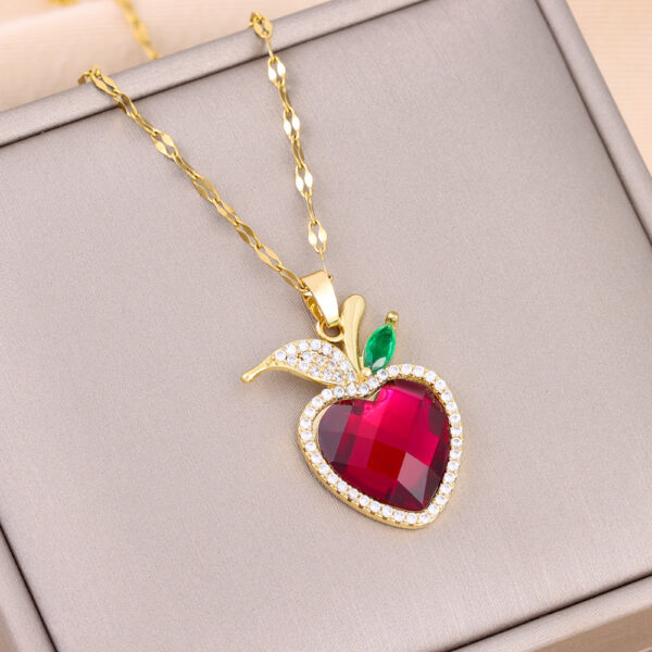 Wholesale Micro Paved Crystal Apple Titanium Steel Necklaces